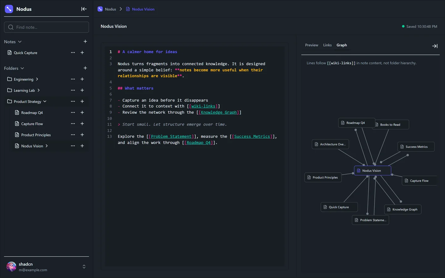 Nodus note graph built from wiki-links
